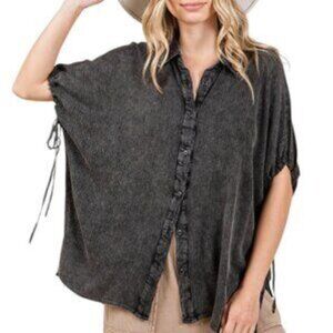 Anthropologie Talulah Button-Up Shirt Women Size S Oversized Acid Wash Boho